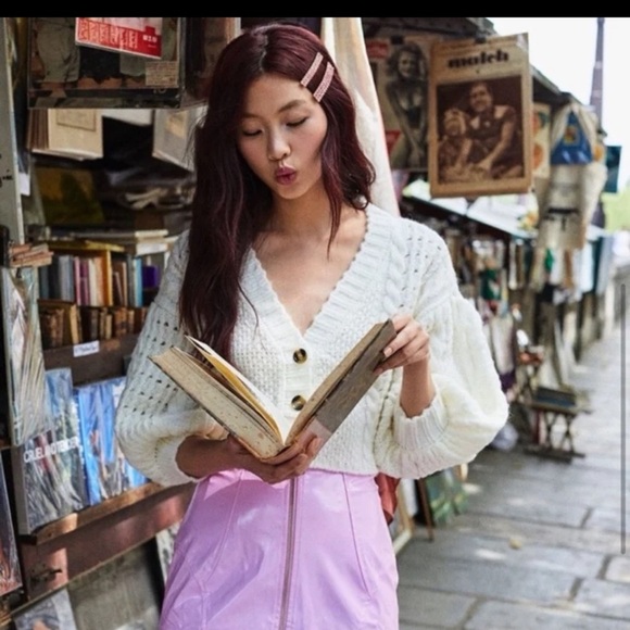 For Love & Lemons Mollie Cropped Cardigan Sweater Cream size Medium - Picture 2 of 12